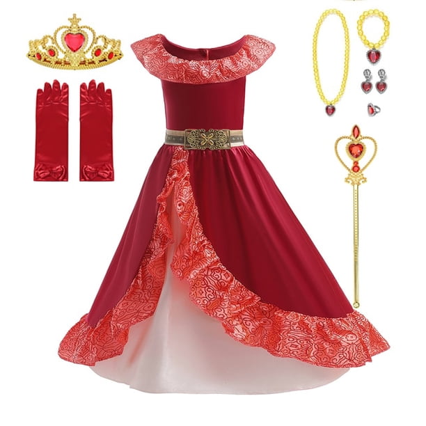 Jasmine Dress of Girl Birthday Party Carnival Fantasy Cosplay Disney Aladdin agic Lamp Moana Elena Princess Costume Clothing Set5-6T (130) Gao Jinjia LED