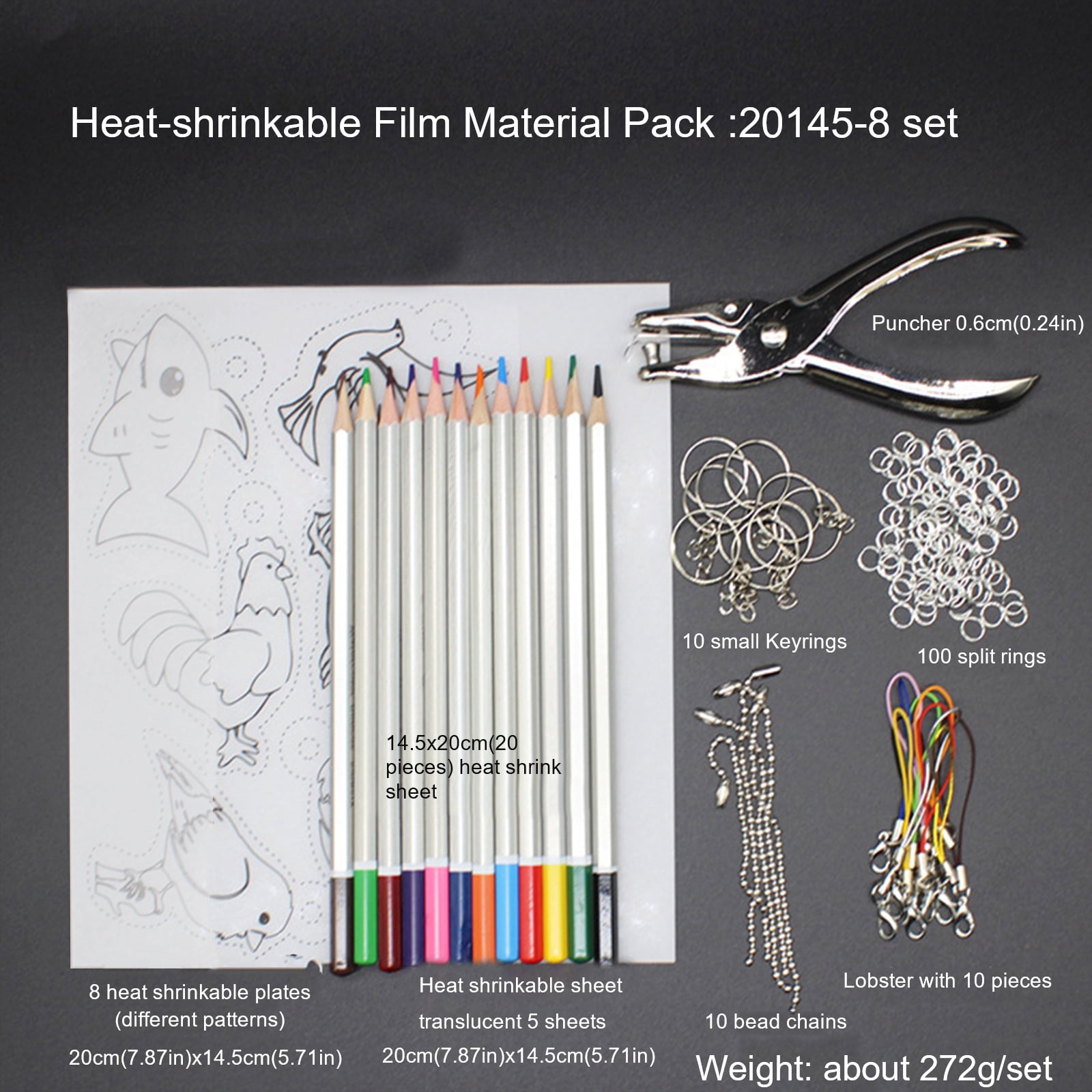 156 Pcs Heat Shrink Sheets Kits for Shrinky Dink, Including 13 Pcs Plastic  Shrinky Paper Film, 130 Pcs Pendant Jewelry Keychains, Hole Punch, 12 Pcs