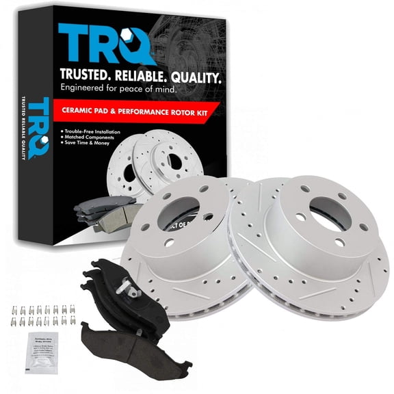 TRQ Performance Brake Rotor Drilled Slotted Ceramic Pad Front Kit Fits Select Jeep