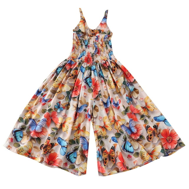 Odeerbi 7-18 Años Niñas Verano Floral Rompers Algodón Pierna Ancha Jumpsuit Primavera Seda Francés Vacaciones Estilo Tirantes Pantalones