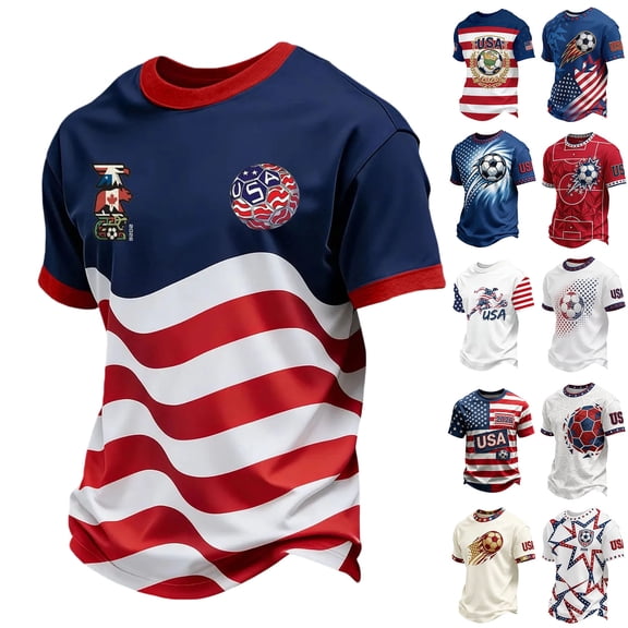 Zimjoy Men's 2026 USA Soccer Jersey Crewneck Short Sleeve United States Team Fan International Football Shirt Retro Streetwear Top Royal Blue L