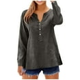 thumbnail image 2 of FRSASU Womens Casual Cotton Linen Button V Neck Long Sleeve Shirts Oversized Solid Color Blouses Tops Gray, 2 of 9