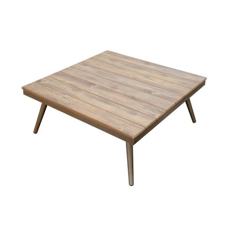- Aluminum Framed Coffee Table with Faux Wood Plank Style Top, Brown And Gold