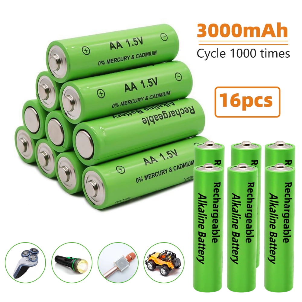 Alkaline Double A Batteries 16 Pack,Rechargeable 1.5V AA Battery,Long