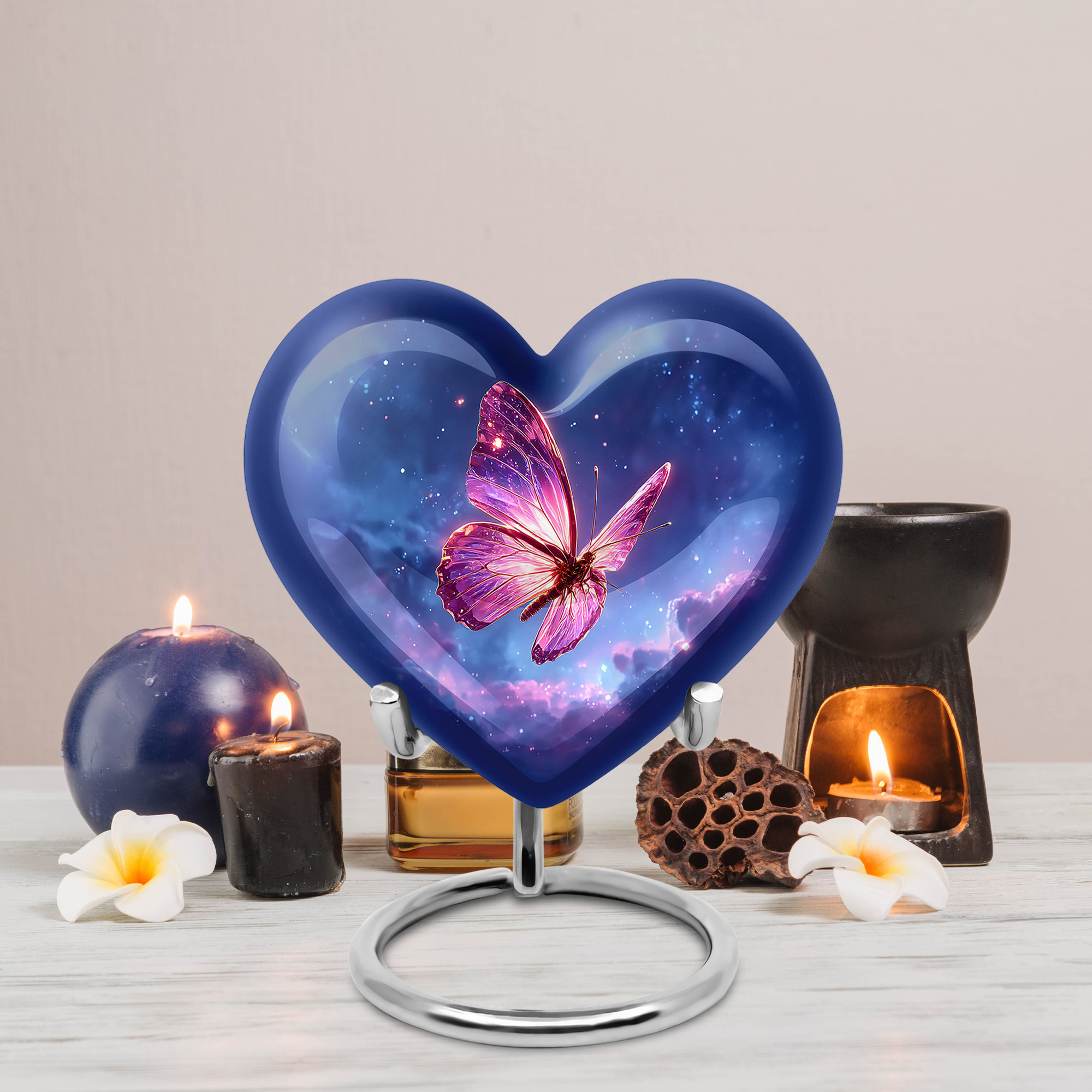 MUKTIVE Butterfly Keepsake Urns for Adult Ashes, Memorial Blue Cremation Urns for Women & Men, Stars Decorative Mini Heart Urn for Ashes Mother & Father, 3 Inch