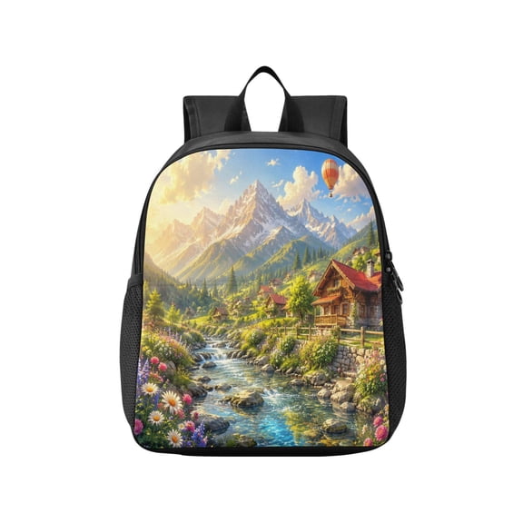 Toddler Backpack Sunny Mountain Village Pattern Waterproof Lightweight Backpack Casual Mini Daypack for Daycare & Travel