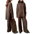 thumbnail image 3 of Womens Knit Lounge Set 2 Piece Sweater Top and Wide Leg Pants Soft Cozy Outfit for Fall Winter Brown L, 3 of 8
