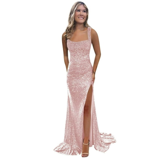 Vestido de fiesta BOLENSYE 2025, diseño de sirena, lentejuelas, abertura larga, rosa, talla 4