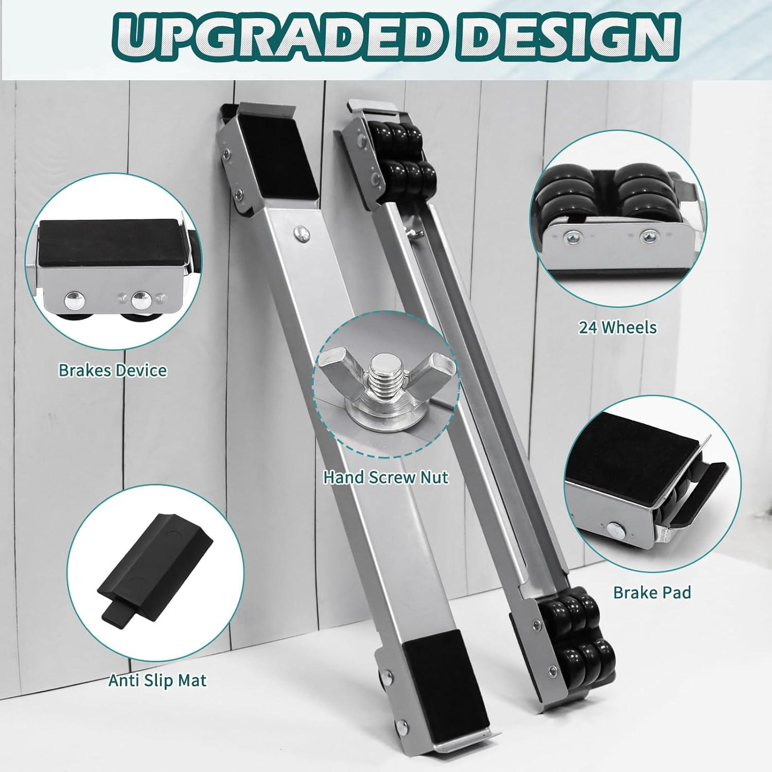 Appliance Rollers with Upgraded Furniture Lifter Tools, Extendable Appliance Heavy Duty Furniture Mover with Wheels Stand Sliders Washers Dryers Moving Base Kitchen Refrigerators Sofa Countertop Grey