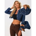 thumbnail image 2 of DARING DIVA Women's Collared Button Down Long Sleeve Crop Denim Jackets S Dark Blue, 2 of 6