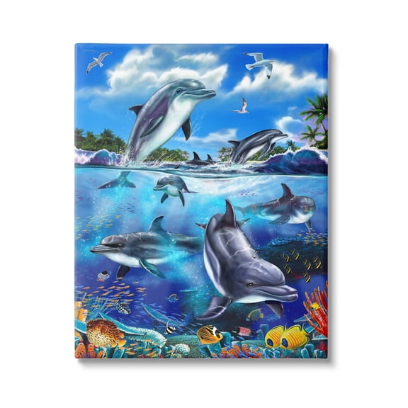 Stupell Industries Underwater Sea Life Scene Coastal Painting Gallery Wrapped Canvas Print Wall Art