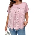 thumbnail image 1 of Blusa extragrande de encaje con cuello redondo Blusa extragrande de manga corta de encaje de doble capa para mujer Lady Girl Rosa 4XL, 1 of 7