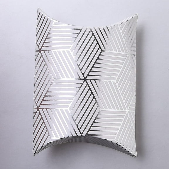 100 pc Paper Pillow Candy boxes for Wedding Favors Baby Shower Birthday Party Supplies Rectangle Silver Stripe Pattern Fold: 9.1x6.3x2.65cm Unfold: 11.3x6.9x0.1cm