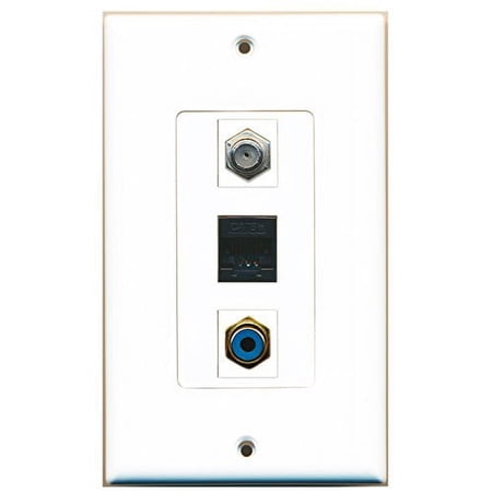 RiteAV - 1 Port RCA Blue and 1 Port Coax Cable TV- F-Type and 1 Port Cat5e Ethernet Black Wall Plate Decorative
