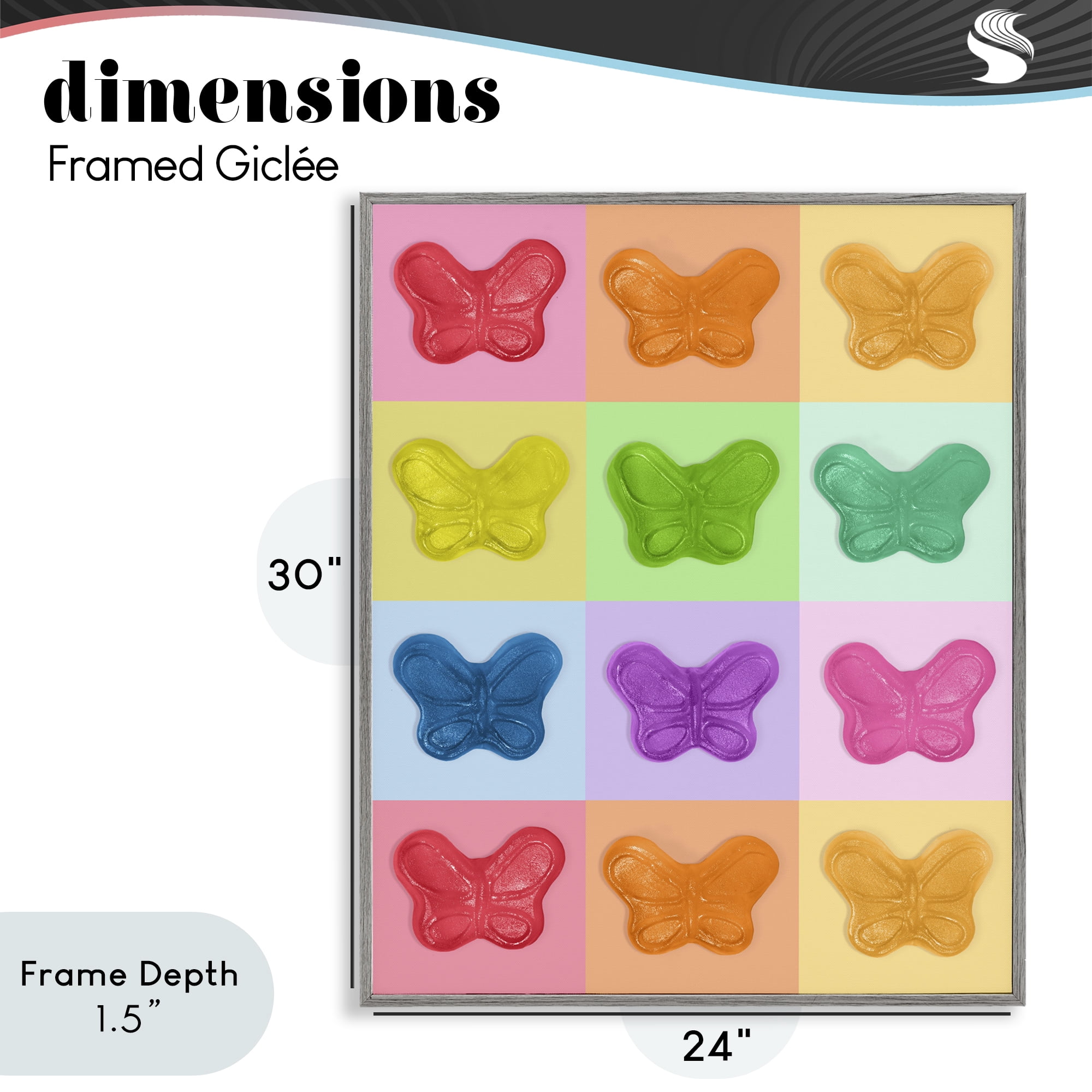 Stupell Industries Colorful Butterflies Candy Gray Framed Giclee Art, design by LISH Creative