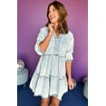 thumbnail image 6 of Women's Dusk Blue Acid Wash Retro Half Sleeve Flared Denim Dress, 6 of 7