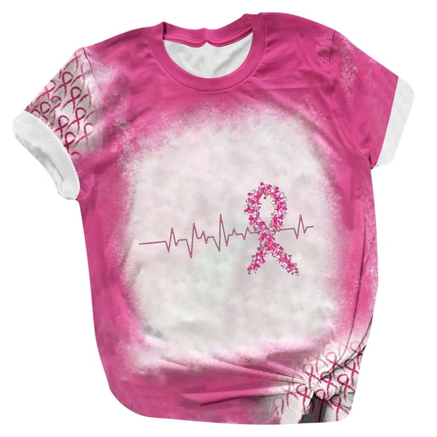 Blusa de manga corta para mujer Camiseta con estampado de letras de concienciación sobre los senos Tops Pompotops qwe22815