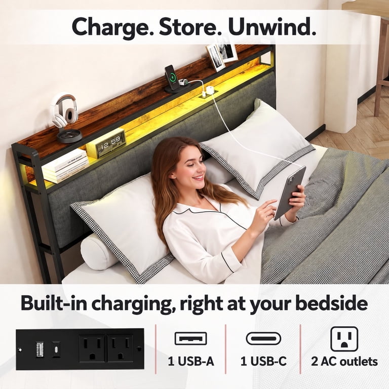 Furnibear LED Full Bed Frame with Storage Headboard photo 3