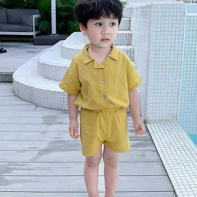 Kwasome Festival Outfits For Boys Girls Kids Solid Color Cardigan Shirt And Shorts Playsuit Clothes Holidayoutdoor Soft Suit Yellow Comfortable Wear 5 6 Years Walmart