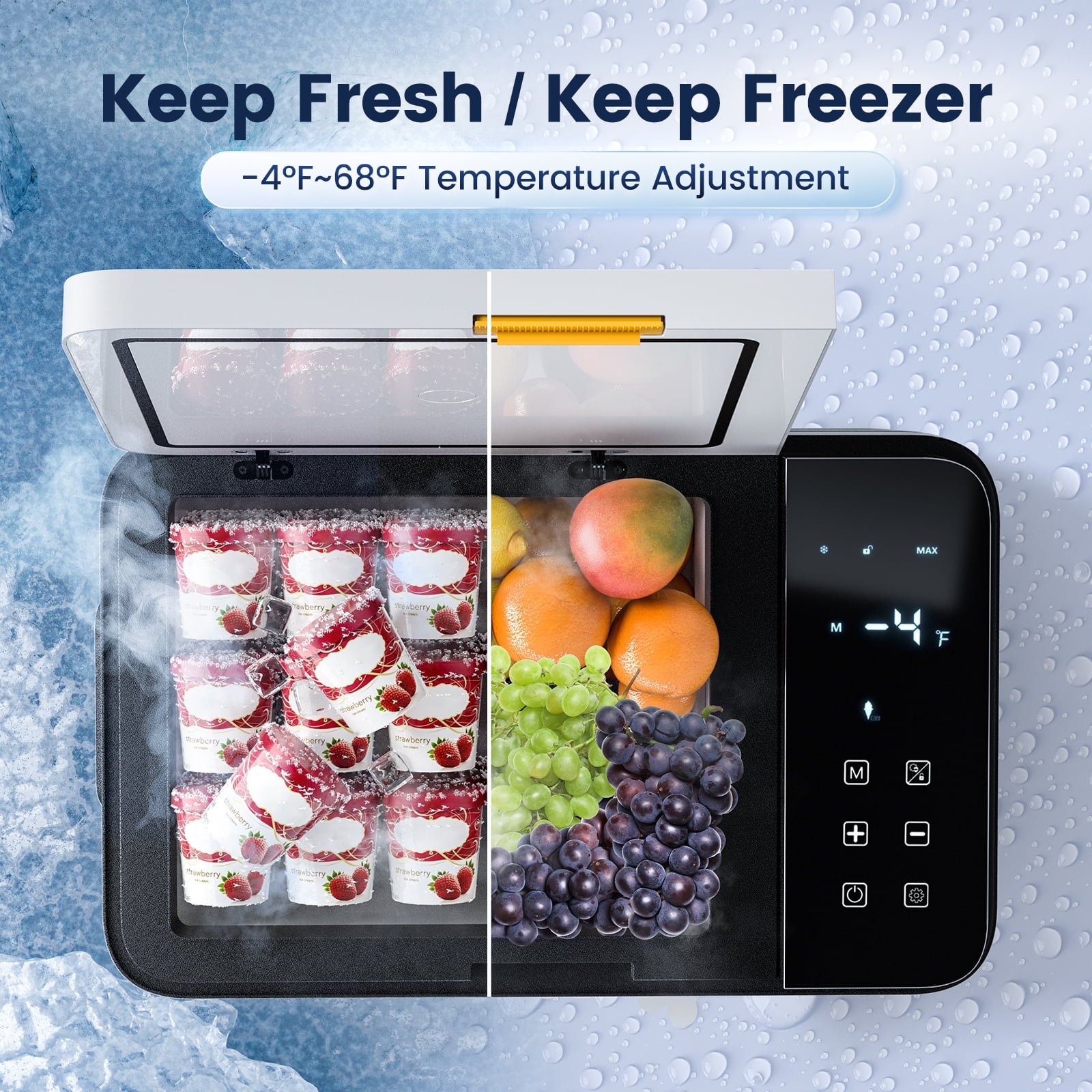 Hcalory 21L Car Refrigerator, 22 Qt Portable Freezer with Compressor, 12/24V DC & 110-240V AC Electric Cooler, -4℉-68℉ Cooling Range for Car Truck RV Camping and Home Use, Black