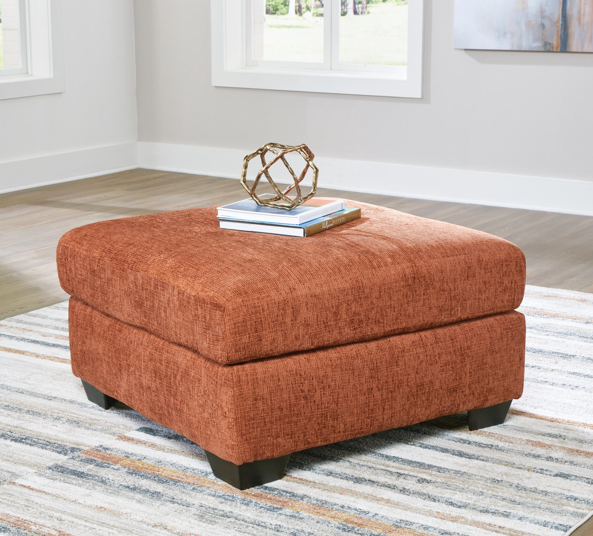 Signature Design by Ashley Aviemore Oversized Spice Orange Accent Ottoman - Large Square Ottoman with Firm Cushioning