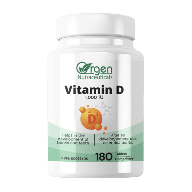 Orgen Nutraceuticals Vitamin D 25mcg (1,000IU), 180 Tablets, Helps In Development and Maintenance In Bones and Teeth