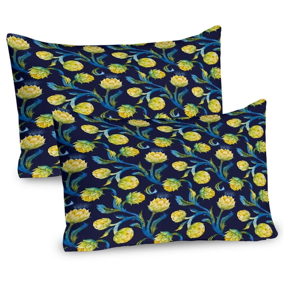 Ambesonne Artichoke Pillow Sham 2 Pack, Art Nouveau Food, 36"x20", Blue Violet Yellow