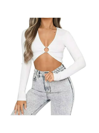 Crop Tops for Women Plunging Neckline Crop Top with Golden Ring  Centrepiece, Lime Green, 00 : : Clothing, Shoes & Accessories