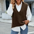 thumbnail image 6 of Olyvenn Women Loose V-Neck Sweater Vest, Sleeveless Cable Knit Casual Crop Sweaters Pullover Lightweight Comfy Daily Vest Tops Brown M, 6 of 7