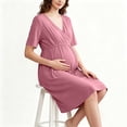 thumbnail image 5 of Annhoo Maternity Dress Short Sleeve V Neck Pleated Waist Knee Length Flowy Gowns Fall Casual Pregnancy Dress, 5 of 7
