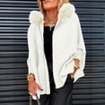 thumbnail image 5 of Womens Coat with Furry Hood Zipper Closure Front Pockets Loose Fit Outerwear for Daily Wear Warm Winter Jacket White S, 5 of 6