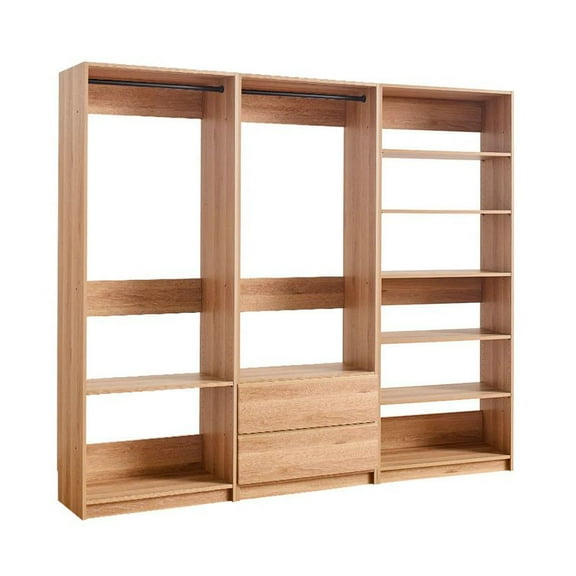 Dee Walk In Closet Modular Freestanding Storage 9 Shelf 2 Drawer Brown