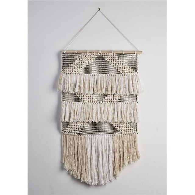LR Resources WALLH80224WHN1622 Diamond Tufted & Fringed Wall Hanging - Rectangle