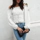 thumbnail image 3 of Blusa con cordones,Mujeres fuera del hombro Tops largos con hombros descubiertos Camisa de color puro Tecnología innovadora, 3 of 6