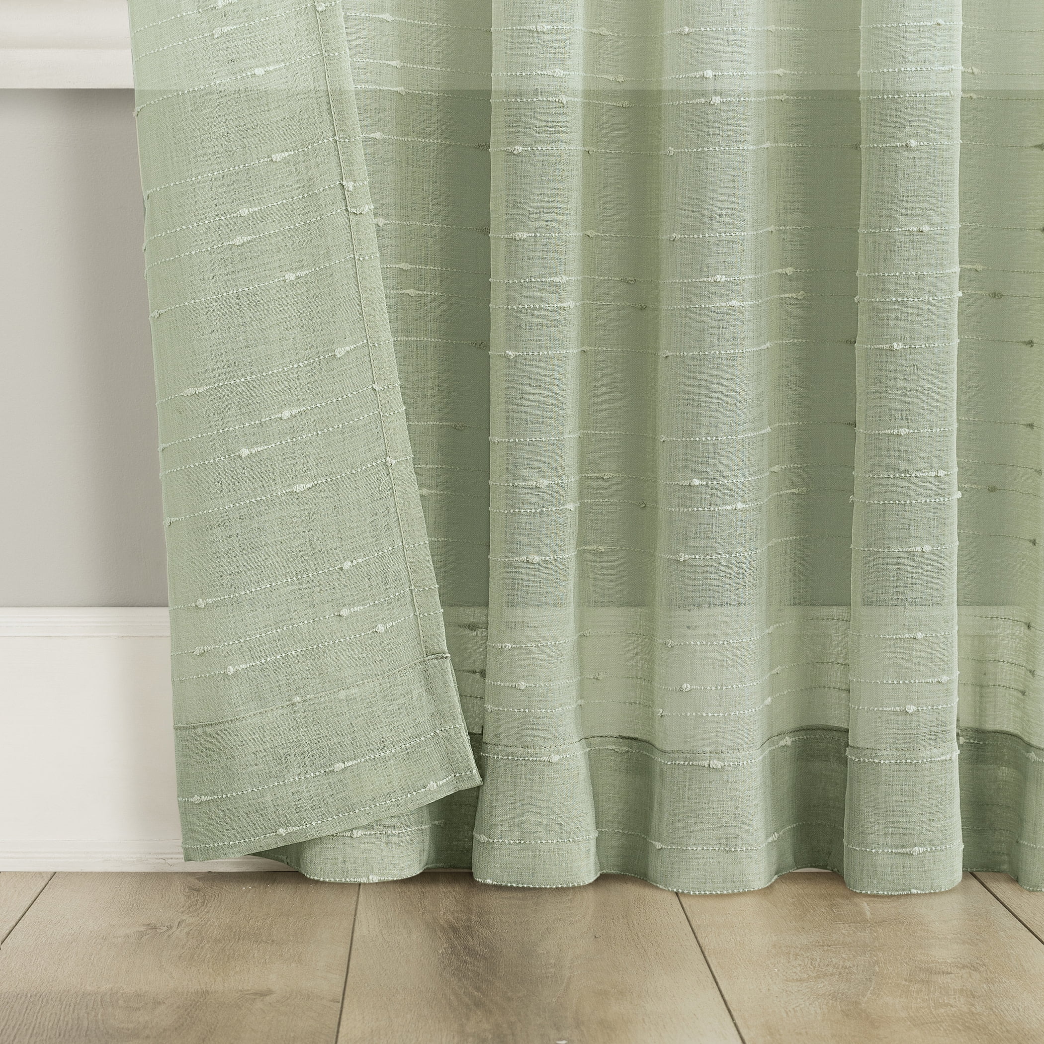 No. 918 Noemi Slub Stripe Rope Tab Semi-Sheer Curtain Panel, 1-Piece Tab Top Indoor Window Panel, 50”x96", Sage Green