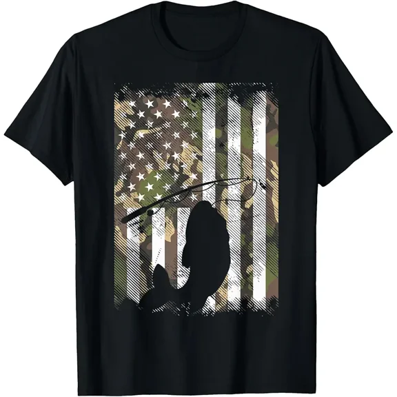 Patriotic Camouflage American Flag Fishing Fisherman Men Graphic Short Sleeve T-Shirt