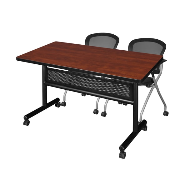 48" x 30" Flip Top Mobile Training Table with Modesty Panel- Cherry and 2 Cadence Nesting Chairs