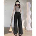 thumbnail image 1 of Pantalones de pierna ancha para mujer, de verano, finos, de cintura alta, drapeados, informales, estilo japonés, estilo perezoso, 1 of 2