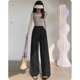 thumbnail image 1 of Pantalones de pierna ancha para mujer, de verano, finos, de cintura alta, drapeados, informales, estilo japonés, estilo perezoso, 1 of 2