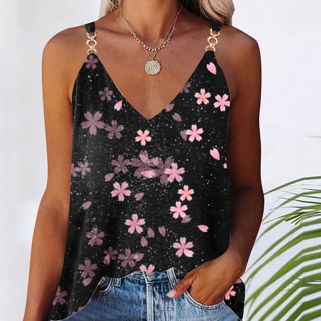 ICHUANYI Clearance Women's Summer Casual Sleeveless Blouse V Neck Tops T-Shirt Vest For Women(Pink, M) ICHUANYI WER2023080904576