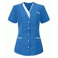 thumbnail image 2 of Wutalume Women's Quick Dry Fabric Solid Color V-Neck Short Sleeve Scrub Top, Healthcare and Medical Work Uniform,Navy 2XL, 2 of 5