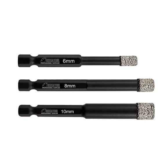 SHDIATOOL Dry Diamond Drill Bits for Porcelian, Tiles Marble Granite Quick Change Hex Shank Stone Hole Bits (6/8/10mm) 3pcs/Set