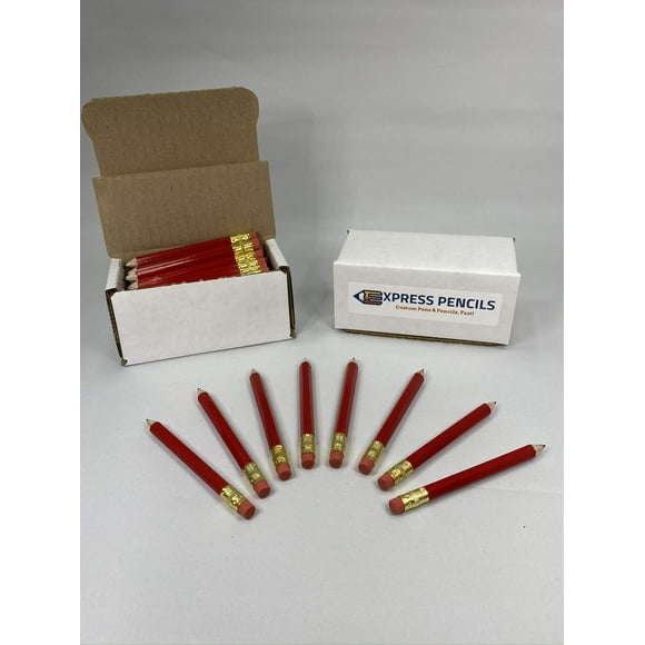 Red Golf Pencils With Eraser - Half, Classroom, Pew, Short, Mini, Small, Non Toxic - Hexagon, Sharpened, #2 Pencil, Color - Red, Pkg Of 36 Pocket Pencils