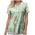 thumbnail image 4 of felwors Women's Scrubs Printed Scrub Tops Plus Size Stretch Nursing Scrubs Fall Medical Workwear with Pockets S-5XL (Light Green, M), 4 of 5