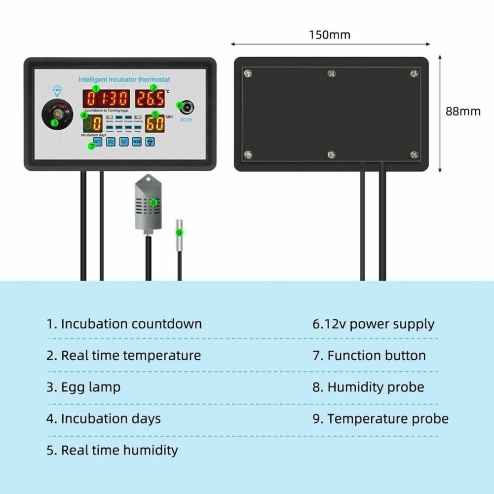 High Performance Temperature And Humidity Control 12V Incubator Thermostat For Chicken Duck Goose Eggs Zfx W9002