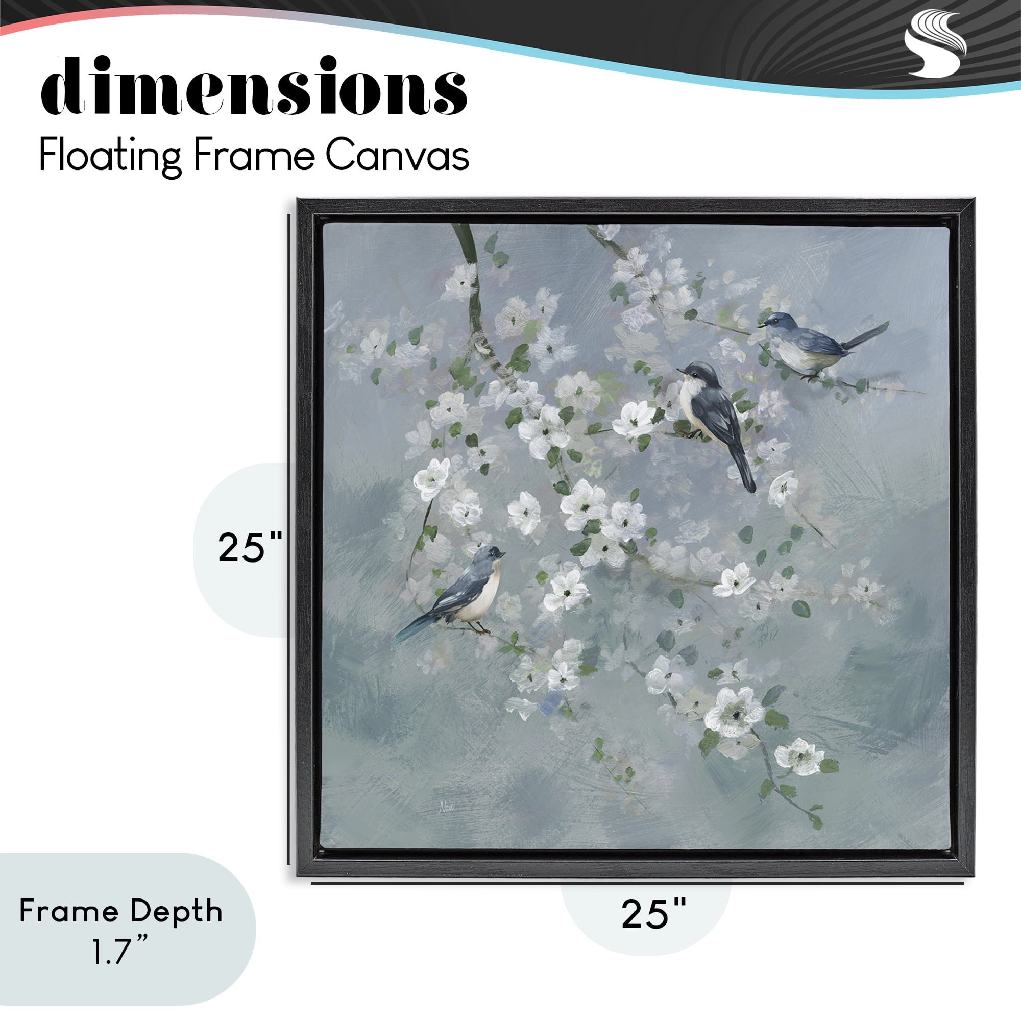 Stupell Industries Serene Birds on White Blooms Black Framed Floater Canvas Wall Art, design by Nan