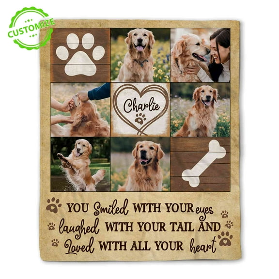 Cusomizaholic Personalized Memorial Photo Blanket, Custom Blanket With Name, Pet Memorial Blanket, Dog Memorial Blanket, In Loving Memory Blanket, Dog Sympathy Gifts, Pet Loss Gifts