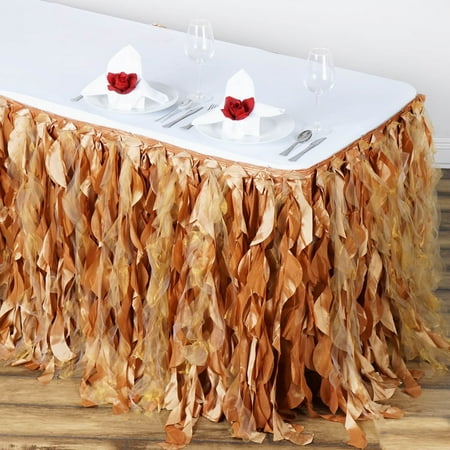 

Efavormart 14ft Enchanting Curly Willow Taffeta Table Skirt for Kitchen Dining Catering Wedding Birthday Party Events - Gold