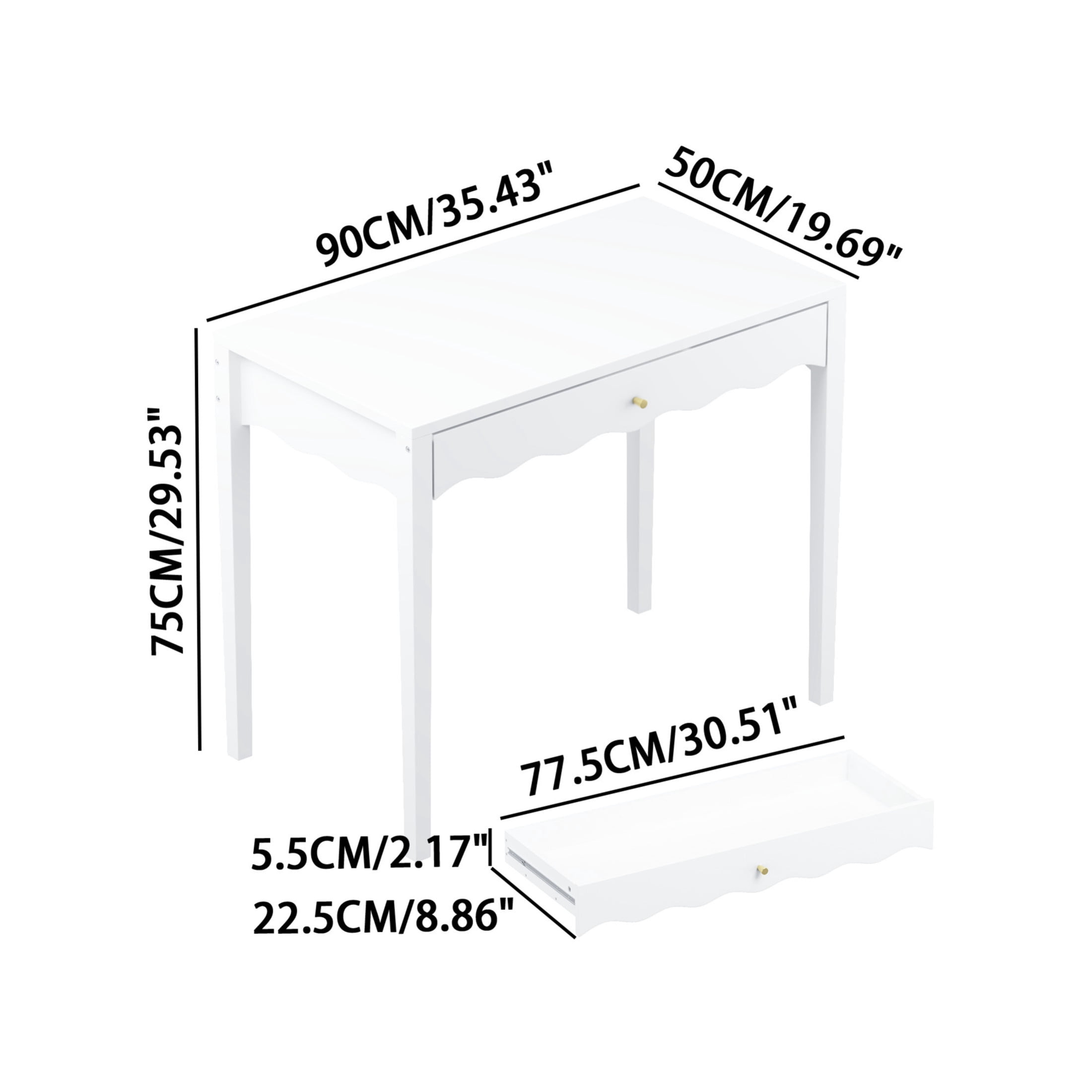 Noble House Vanity Desk with Drawer, Modern Makeup Table with Scalloped Wave Front, Small Space, White