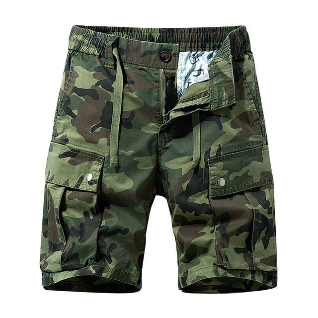 LSLJS Men's Summer Camouflage Outdoors Casual Have PocketsButton Zipper Drawstring Sport Shorts Pants Gifts for Men